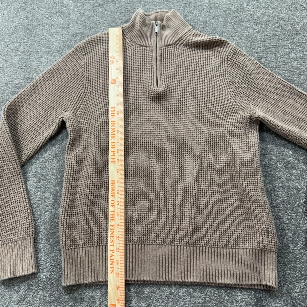 J Crew Quarter Zip Sweater Mens Medium Tan Cotton Waffle Knit‎ Pullover C52 Top